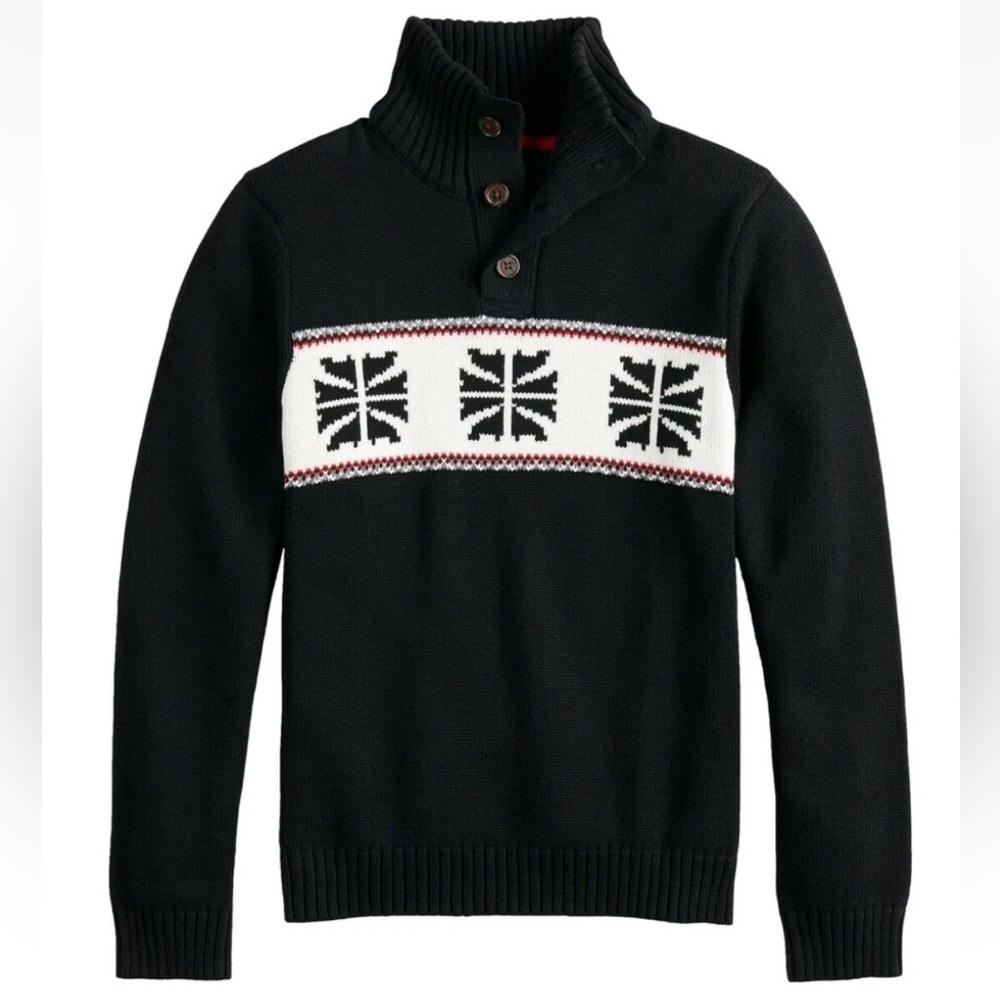 Boys Chaps Black Snowflake Christmas Sweater Size Large (14/16)